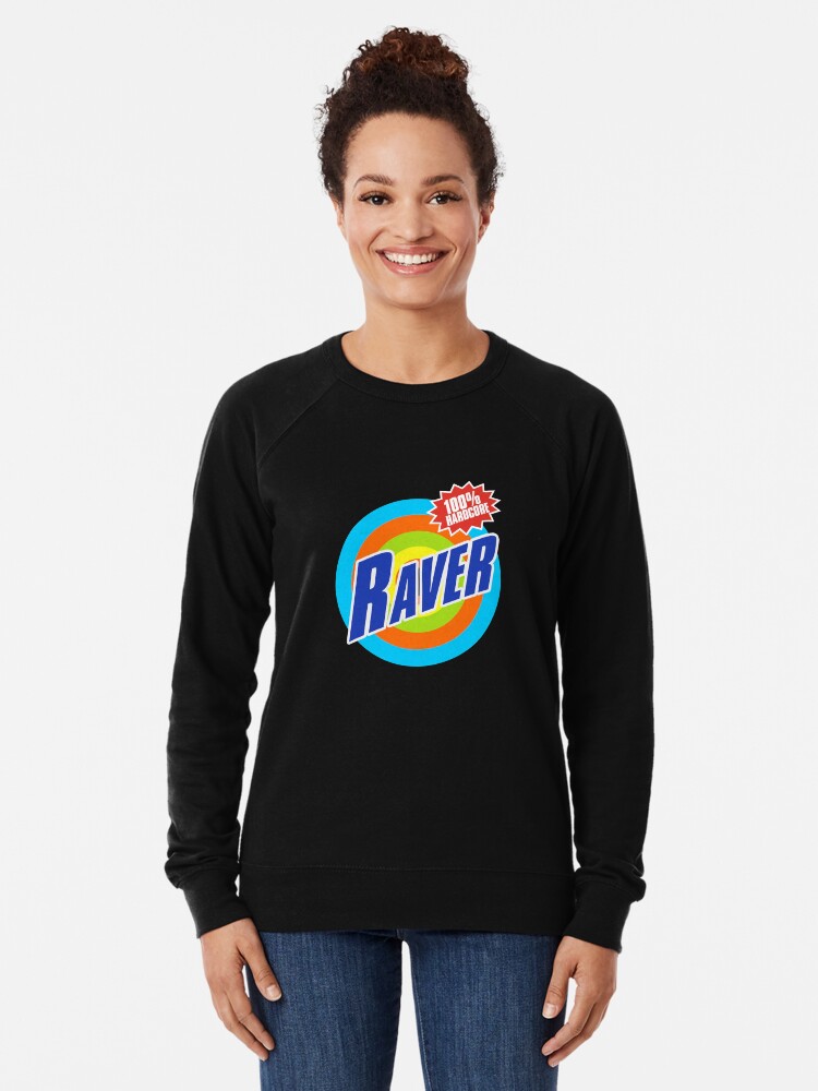 Alternate view of 100% Hardcore Raver - Blue Raver on multicolour bullseye. Lightweight Sweatshirt