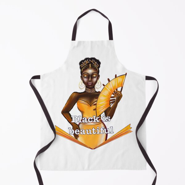 Item preview, Queen Black is beautiful text - black girl with Gold earrings, necklace, tiara, dress and fan with dark brown skin ! designed and sold by Artonmytee.