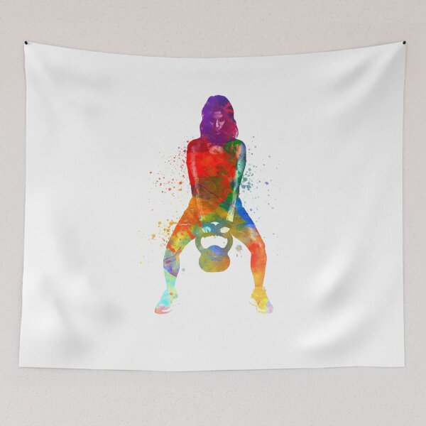 Item preview, Crossfit fitness exercise woman lifting kettlebell during strength training exercising designed and sold by paulrommer.