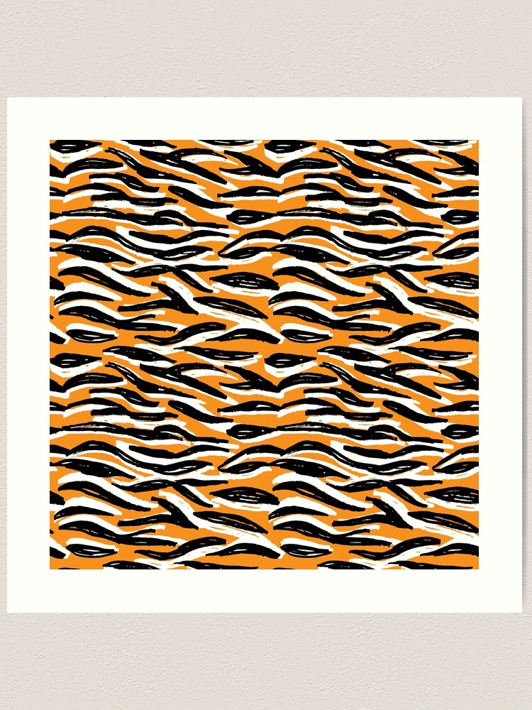 pattern orange black white tiger fur design, abstract simple lines  Scandinavian style background grunge texture. trend of the season. Art Print  for Sale by EkaterinaP