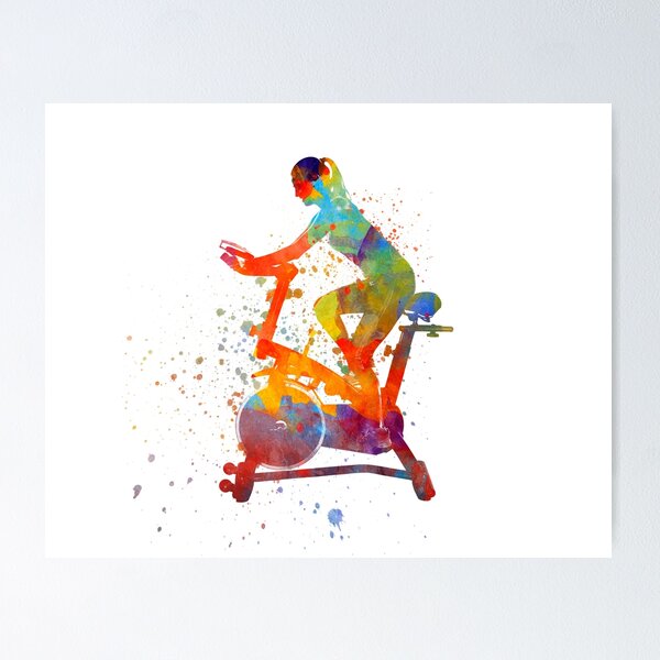 Item preview, woman riding an exercise spin bike in the gym designed and sold by paulrommer.