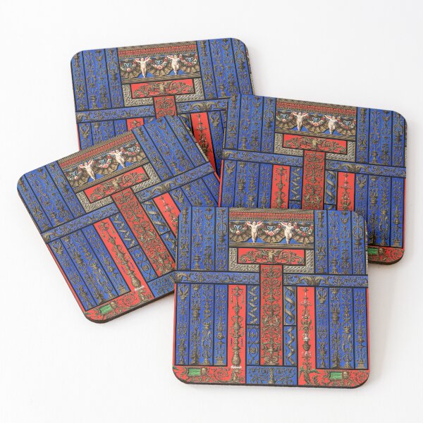 Item preview, RENAISSANCE DECOR WITH FLORAL SWIRLS,CUPIDS ANS SEA SHELLS IN RED BLUE BLACK designed and sold by BulganLumini.