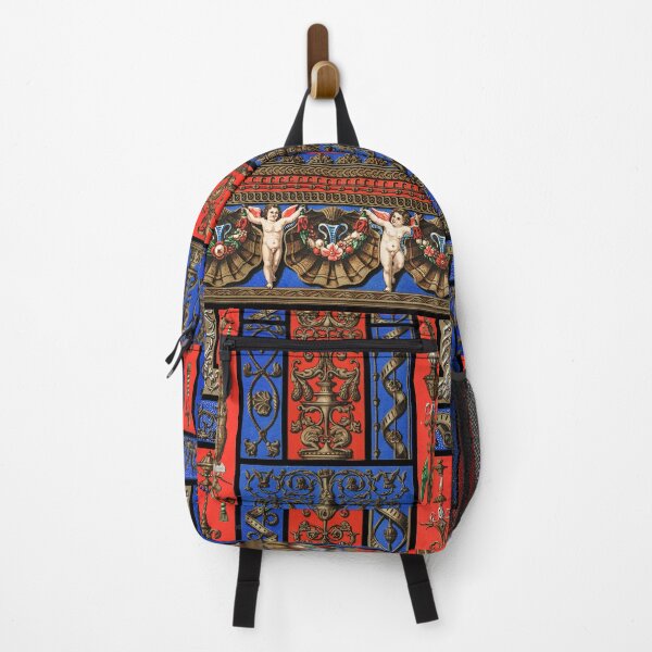Item preview, RENAISSANCE DECOR WITH FLORAL SWIRLS,CUPIDS ANS SEA SHELLS IN RED BLUE BLACK designed and sold by BulganLumini.