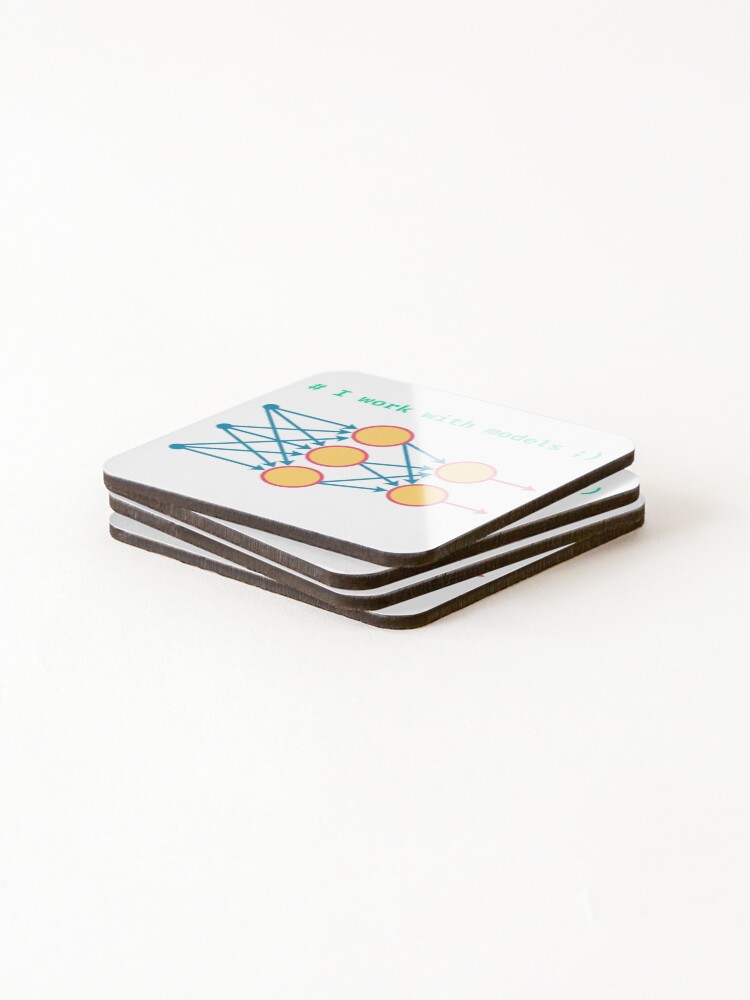 Thumbnail 4 of 5, Coasters (Set of 4), I Work With Models Machine Learning ML coding programming joke designed and sold by GGThrill.