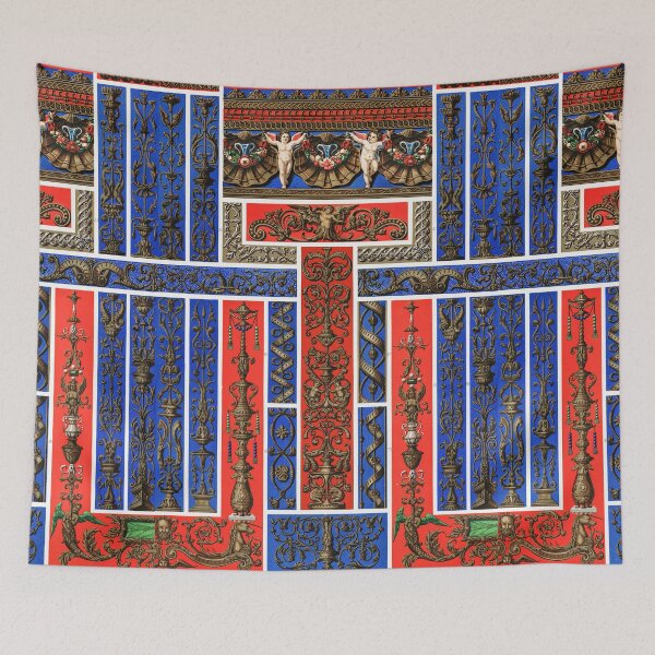 Item preview, RENAISSANCE DECOR WITH FLORAL SWIRLS,CUPIDS ANS SEA SHELLS IN RED BLUE WHITE designed and sold by BulganLumini.