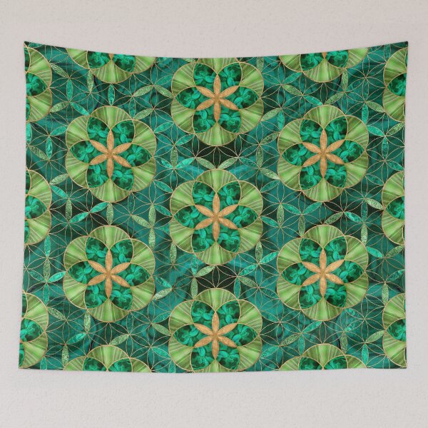Item preview, Seed of life in Flower of Life Pattern Malachite Green designed and sold by k9printart.