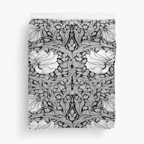 William Morris-Pimpernel, black, white, grey Duvet Cover