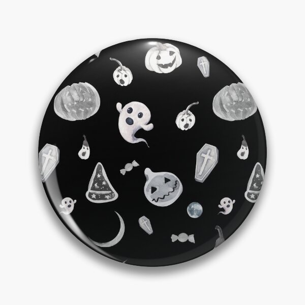 Item preview, Black and White Monochromatic Halloween Pumpkins and Ghosts Pattern Design designed and sold by MyQueendom.