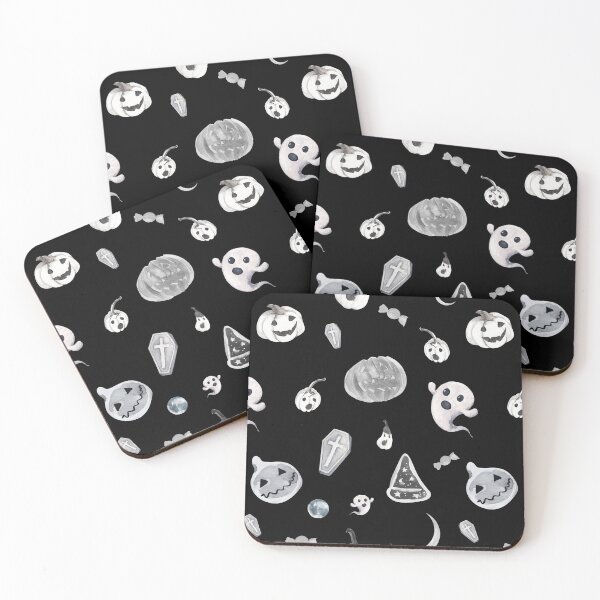 Item preview, Black and White Monochromatic Halloween Pumpkins and Ghosts Pattern Design designed and sold by MyQueendom.