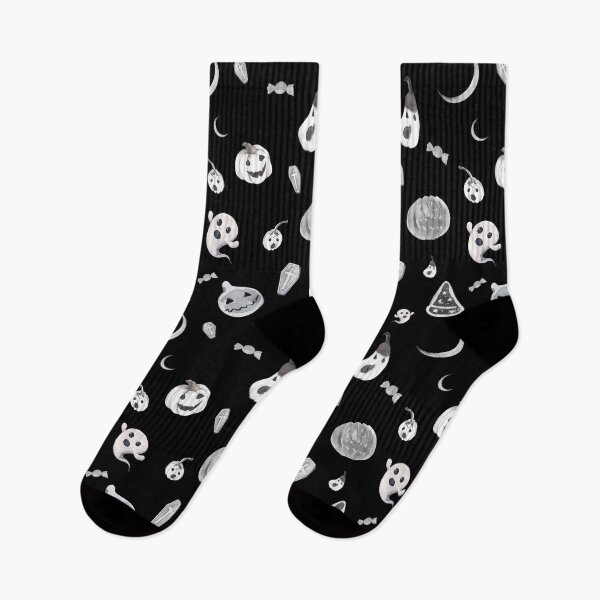 Item preview, Black and White Monochromatic Halloween Pumpkins and Ghosts Pattern Design designed and sold by MyQueendom.