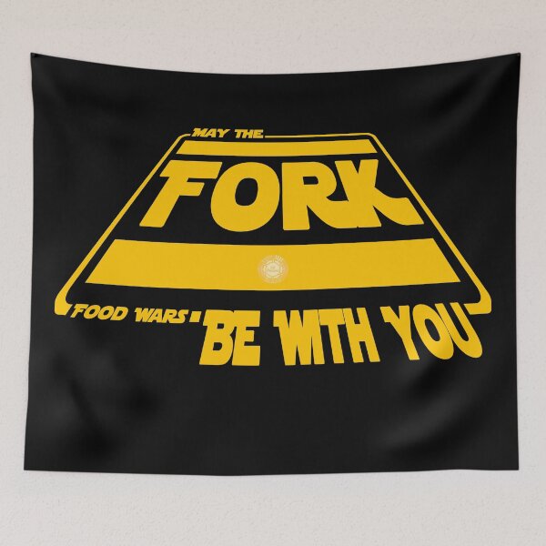 Item preview, Food Wars: May The Fork Be With You Logo (SW Crawl) designed and sold by Visual Resolutions.