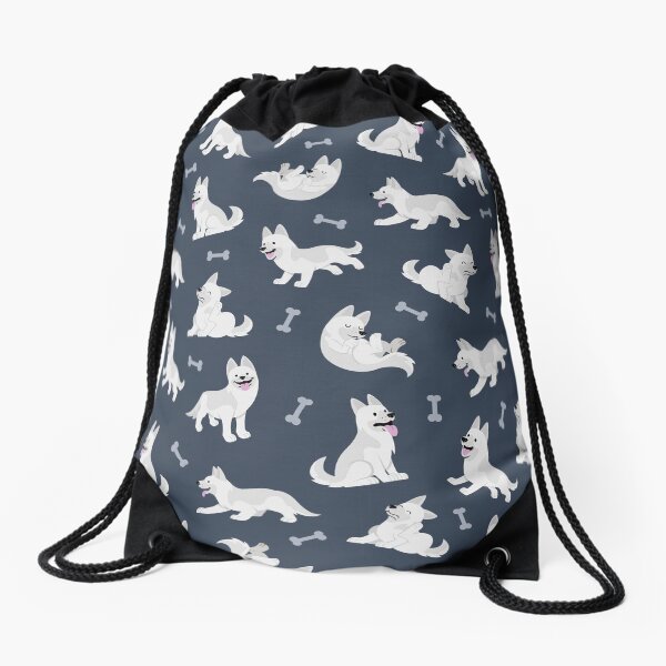 Adorable German Shepherd White Cute Puppy Dog - Pattern 3 Drawstring Bag