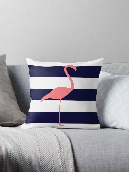 Artikel-Vorschau von Tropischer rosa Flamingo auf dunkelblauen und weißen Streifen, designt und verkauft von rewstudio.
