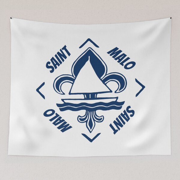 Item preview, Saint Malo in Britanny Bretagne France - Navy Blue Vintage Sailor Logo - Sailing Boat with Heraldic Lily designed and sold by Vintage-TM.