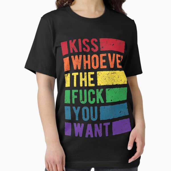 Item preview, Kiss Who You Want LGBT Rainbow Gay Pride designed and sold by MisterMacadamia.