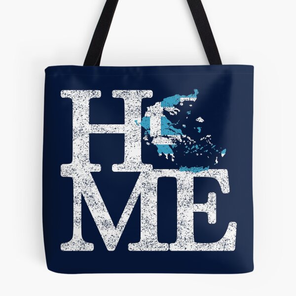 Item preview, "HOME" Distressed Typography with the map of Greece and the Greek Flag designed and sold by Happy Puppy Print On Demand.
