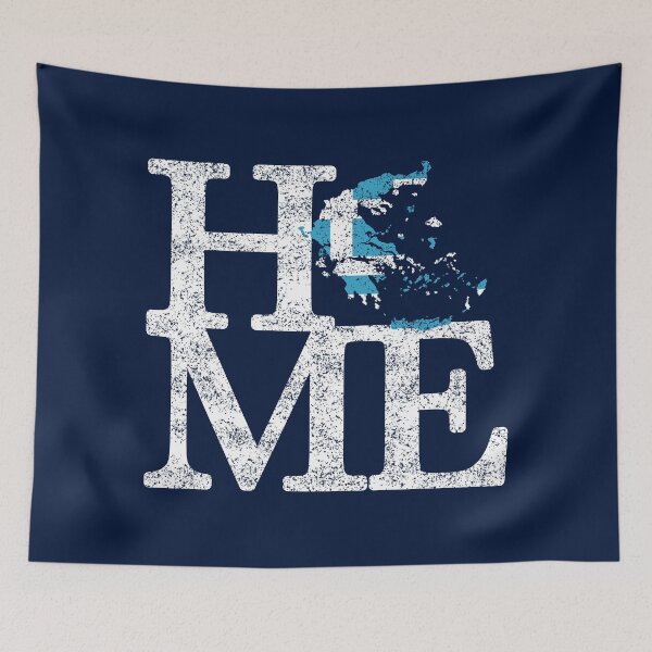 Item preview, "HOME" Distressed Typography with the map of Greece and the Greek Flag designed and sold by Happy Puppy Print On Demand.