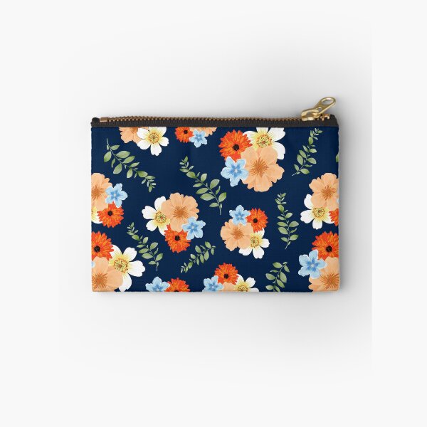 Item preview, Orange Red and Blue Floral and Leaves Print designed and sold by LaurensFortune.