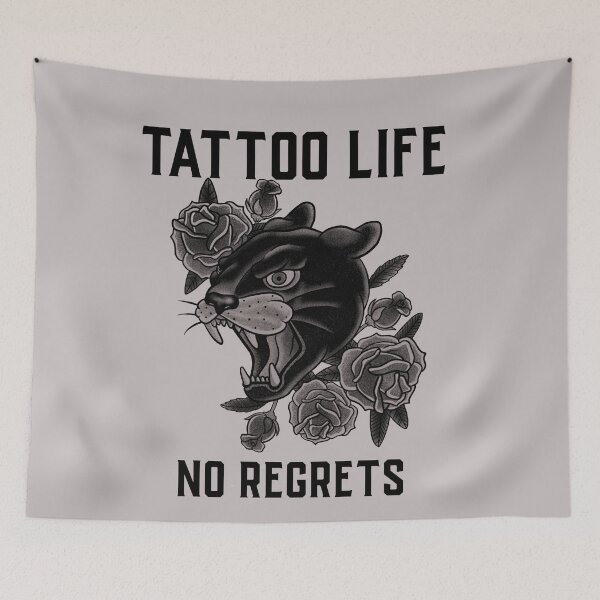 Item preview, Tattoo Life, No Regrets, Panther, Rose Tattoo Design designed and sold by Proverbial Wisdom Design.