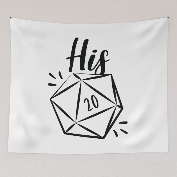 Item preview, "His" D20 rolling a natural 20 critical hit - mix and match couples RPG role playing game dice meme - Dark Print designed and sold by GeekyMumDesigns.