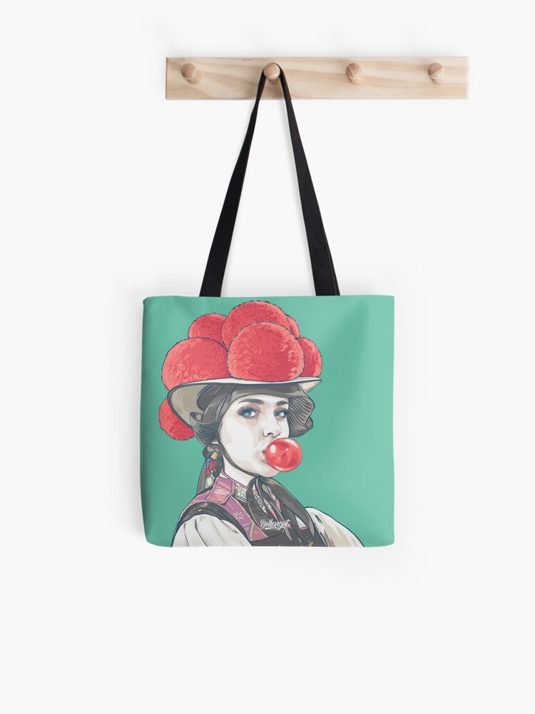 Thumbnail 1 von 2, Stofftasche, Schwarzwaldmädel Emma mit Bubblegum designt und verkauft von Bollengut.