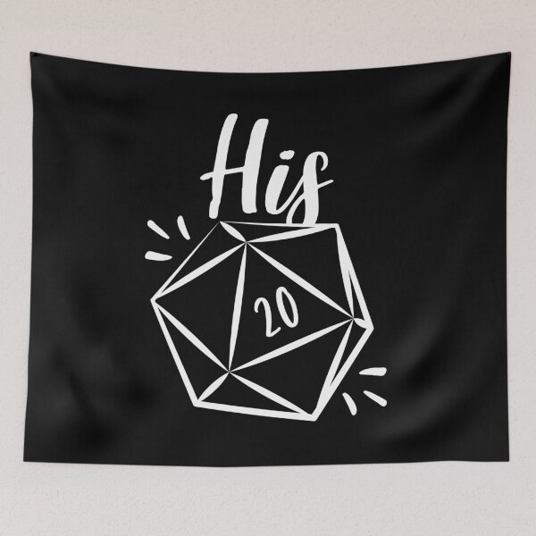 Item preview, "His" D20 rolling a natural 20 critical hit - mix and match couples RPG role playing game dice meme - Light Print designed and sold by GeekyMumDesigns.