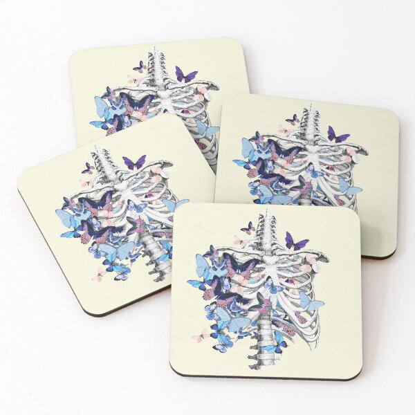 Item preview, rib cage and blue butterflies, ribcage, human skeleton art designed and sold by Collagedream.