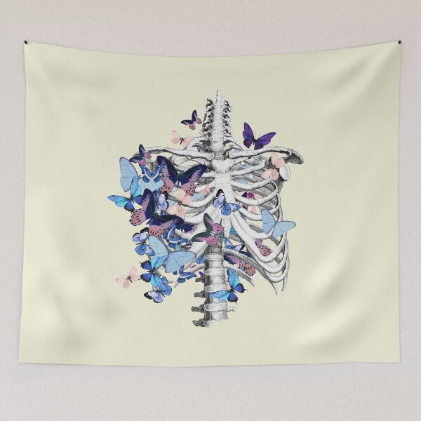 Item preview, rib cage and blue butterflies, ribcage, human skeleton art designed and sold by Collagedream.
