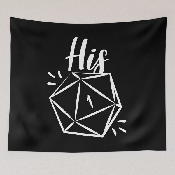 Item preview, "His" D20 rolling a natural 1 critical fail - mix and match couples RPG role playing game dice meme - Light Print designed and sold by GeekyMumDesigns.