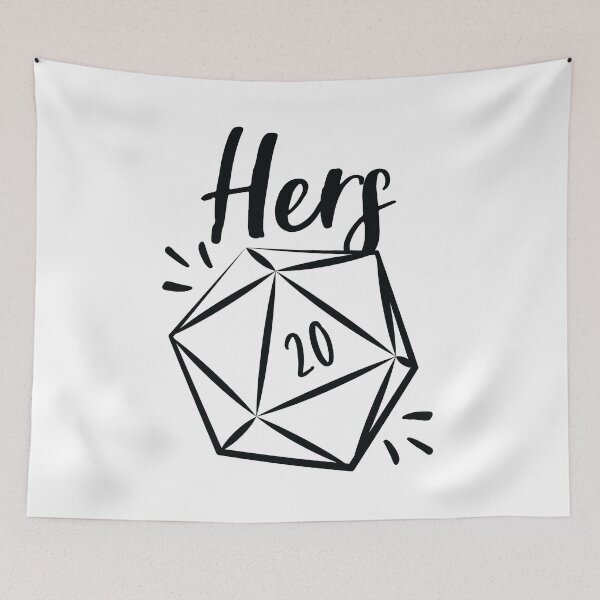 Item preview, "Hers" D20 rolling a natural 20 critical hit - mix and match couples RPG role playing game dice meme - Dark Print designed and sold by GeekyMumDesigns.