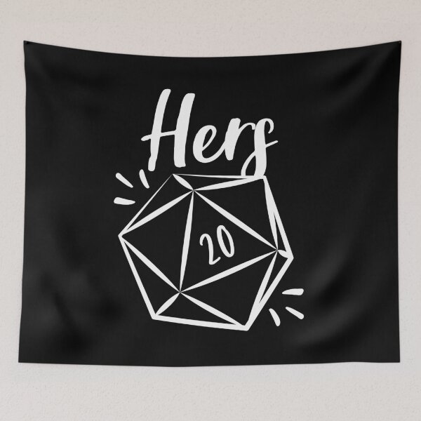 Item preview, "Hers" D20 rolling a natural 20 critical hit - mix and match couples RPG role playing game dice meme - Light Print designed and sold by GeekyMumDesigns.