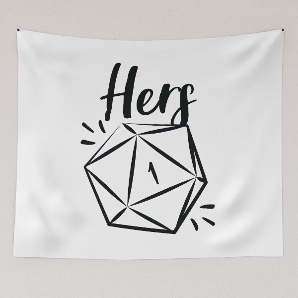 Item preview, "Hers" D20 rolling a natural 1 critical fail - mix and match couples RPG role playing game dice meme - Dark Print designed and sold by GeekyMumDesigns.