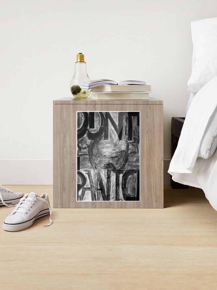 Alternate view of Don’t Panic. Adapted from the artist’s graphic image. Sticker