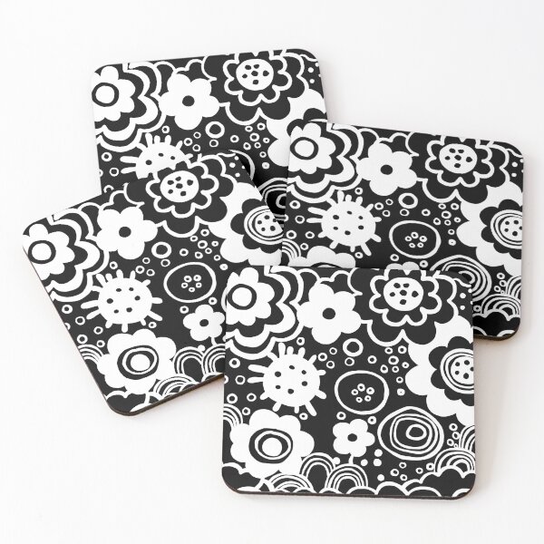 Item preview, Miko flowers, white on black designed and sold by Lillieoandco.