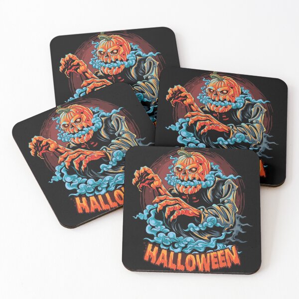 Item preview, a halloween zombie with a pumpkin head filled with smoke coming out of its mouth. editable layers vector artwork designed and sold by teemix.