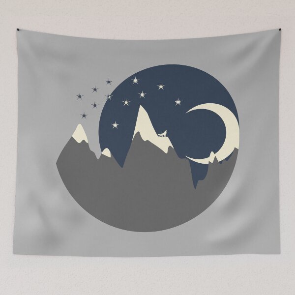 Item preview, Minimal mountains landscape with a howling wolf, the moon and stars designed and sold by CiniArt.