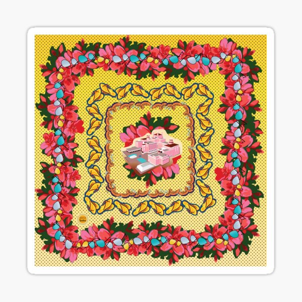 Pink Palace Don Cesar Scarf Layout with Floral Border Sticker