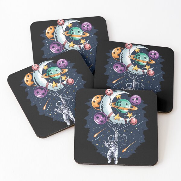 Item preview, astronaut flies in space with balloon planets and moons vector artwork designed and sold by teemix.