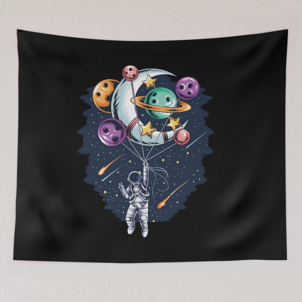 Item preview, astronaut flies in space with balloon planets and moons vector artwork designed and sold by teemix.