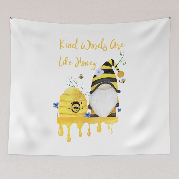Item preview, Kind Words Are Like Honey, Gnome Bee Keeper Inspirational Quote watercolour designed and sold by TheLomiLoveBus.