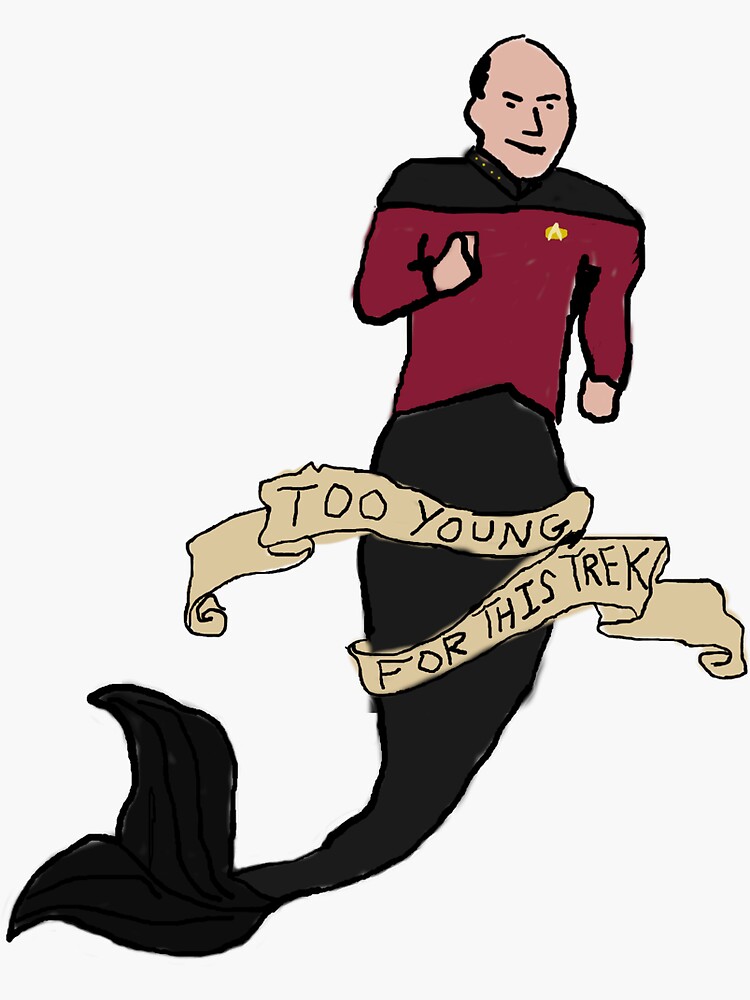 Thumbnail 3 of 3, Sticker, Captain Mermaid - Too Young for this Trek designed and sold by OmensRest.