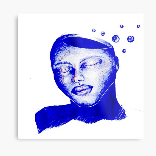 sleepy open head blue ballpoint pen design Metal Print
