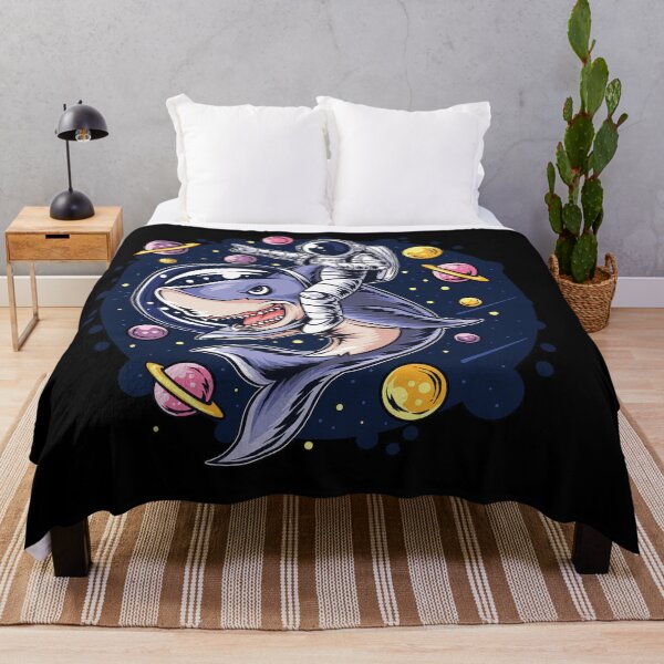 Item preview, astronauts ride a shark in space with the planets planets. artwork vector designed and sold by teemix.