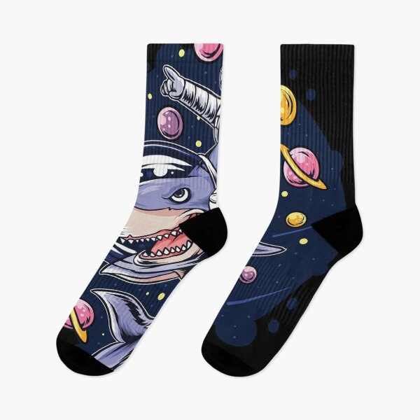 Item preview, astronauts ride a shark in space with the planets planets. artwork vector designed and sold by teemix.