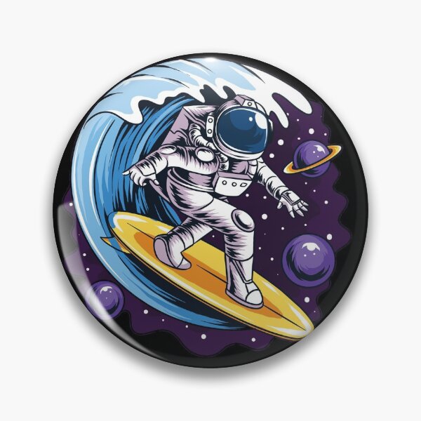 Artikelvorschau, Astronauten surfen auf einem Surfbrett im Weltraum mit Sternen, Planeten und Meereswellen Artwork Vektor entworfen und verkauft von teemix.
