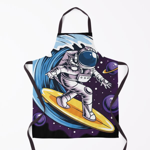 Item preview, astronauts surf on a surfboard in space with stars, planets and ocean waves artwork vector designed and sold by teemix.