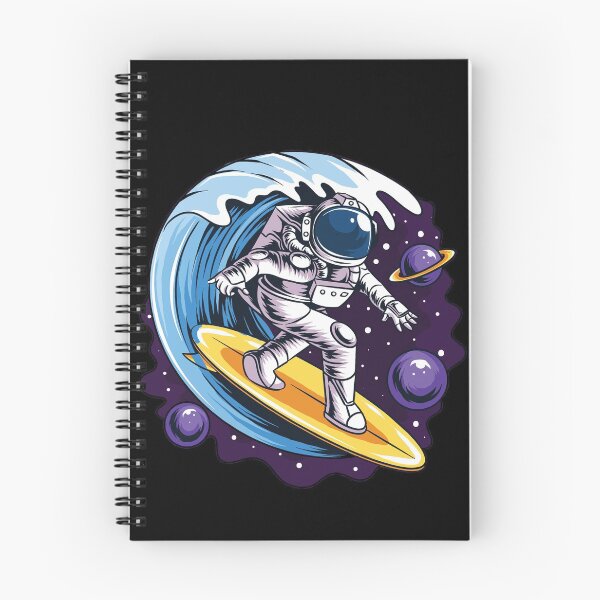 Item preview, astronauts surf on a surfboard in space with stars, planets and ocean waves artwork vector designed and sold by teemix.