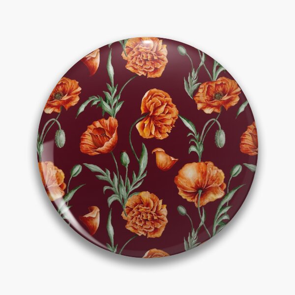 Item preview, Digital watercolour seamless pattern with scarlet wild poppies and green leaves on the burgundy background.  designed and sold by BananiLettering.