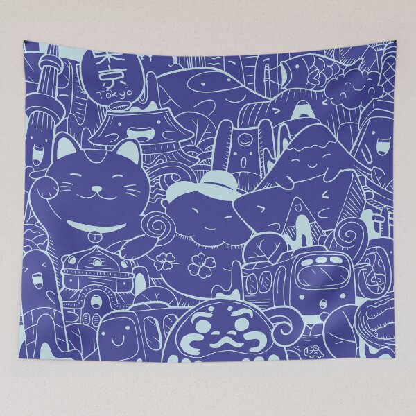 Item preview, Japanese Kawaii Cute Smiley Face - Doodle Pattern Blue designed and sold by crazycollective.