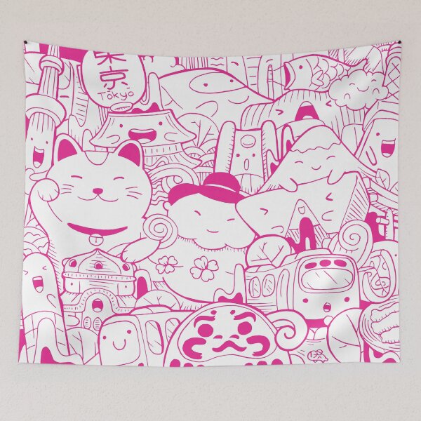 Item preview, Japanese Kawaii Cute Smiley Face - Doodle Pattern Pink designed and sold by crazycollective.
